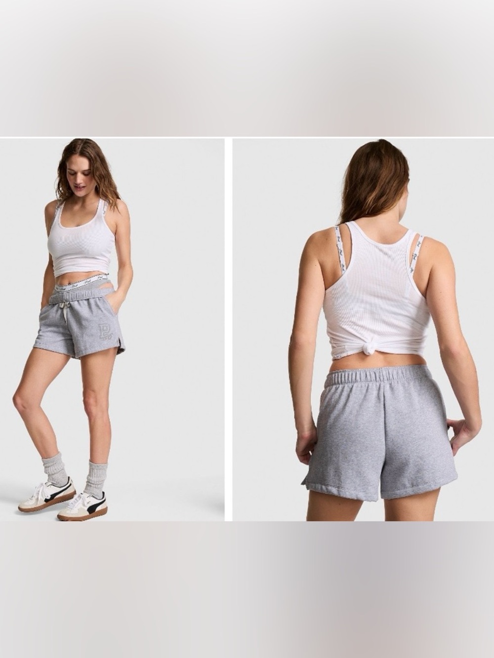 PINK Victoria's Secret Campus Fleece Roll Down Shorts Grey M NWT